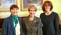 RSNSW President, Dr Susan Pomnd, Governor of nSW, Her Excellency the Honourable Margaret Beazley AC KC, and Dr Cathy Foley, Chief Scientist of Australia— 14 June 2023